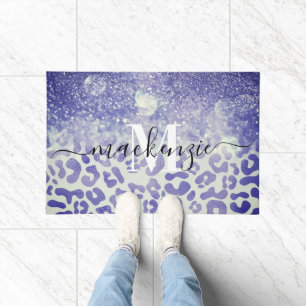 Blue Glitter Leopard Print Doormat
