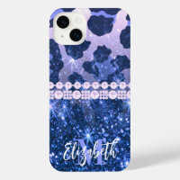 Blue Glitter Leopard Print