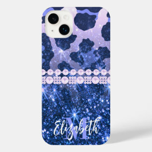 Blue Glitter Leopard Print iPhone 14 Plus Case