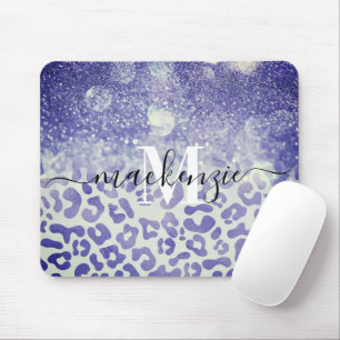 Blue Glitter Leopard Print Mouse Mat