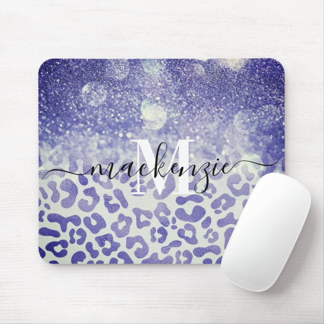 Blue Glitter Leopard Print Mouse Mat (With Mouse)