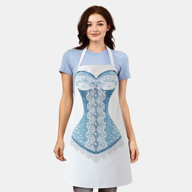 Blue Glitter Lingerie Apron (Worn)