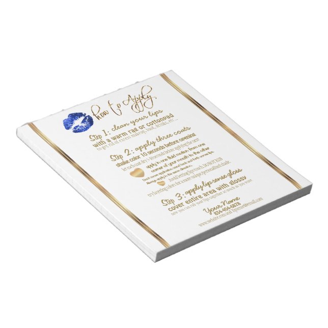 Blue Glitter Lip Instructions on White Notepad (Angled)