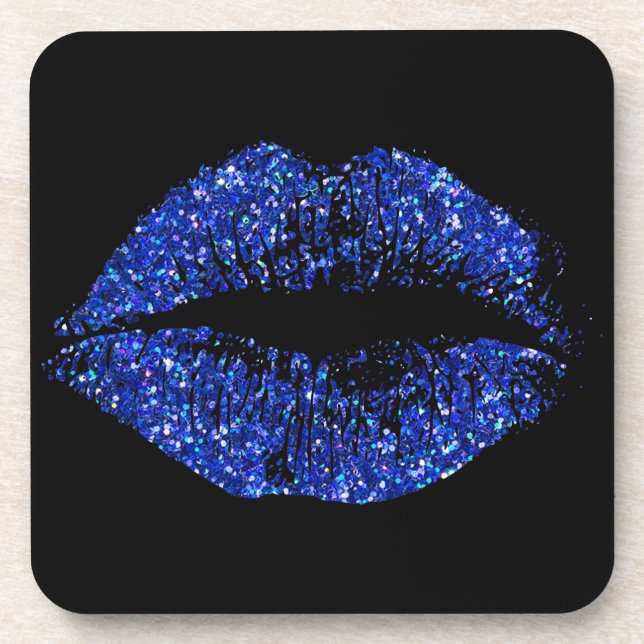 Blue Glitter Lips #2 Coaster (Front)