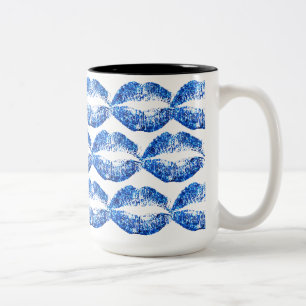 Blue Glitter Lips #3 Two-Tone Coffee Mug