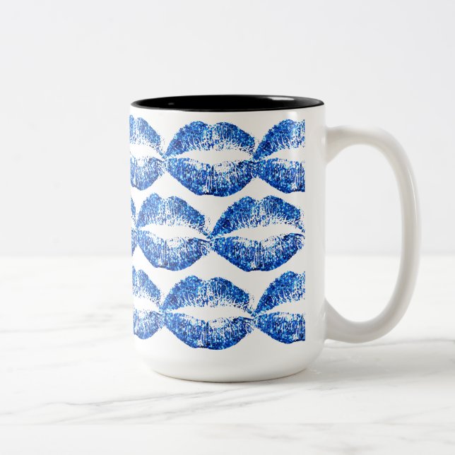 Blue Glitter Lips #3 Two-Tone Coffee Mug (Right)