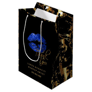 Blue Glitter Lips and Gold Marble - Thank You Medium Gift Bag