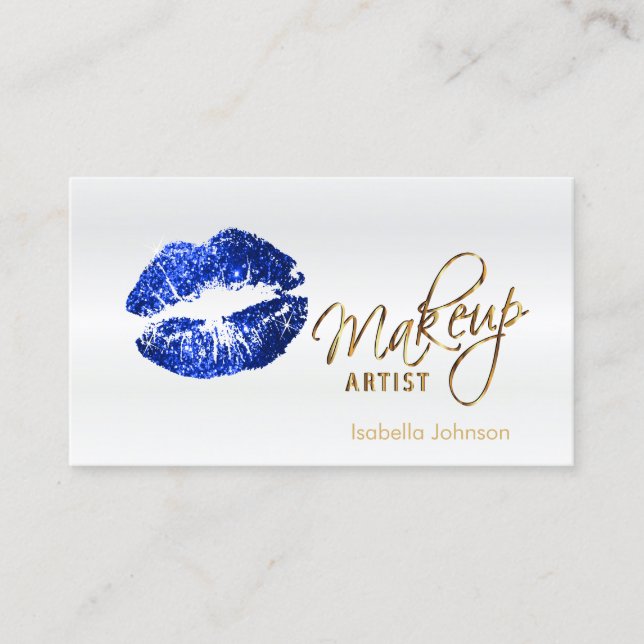 Blue Glitter Lips Appointment Schedule on White 2 Card (Front)