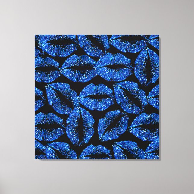Blue Glitter Lips Canvas Print (Front)