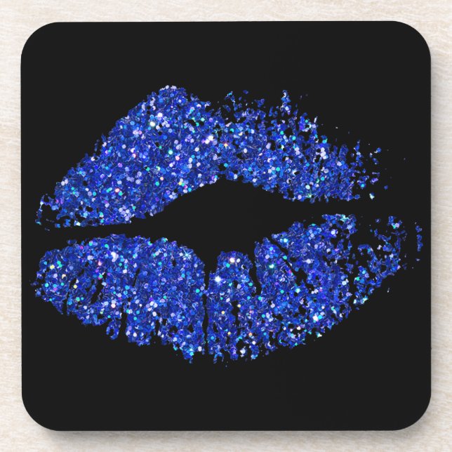 Blue Glitter Lips Coaster (Front)