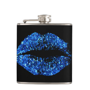 Blue Glitter Lips Hip Flask