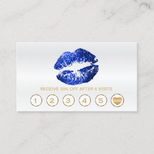 Blue Glitter Lips Loyalty Cards on White