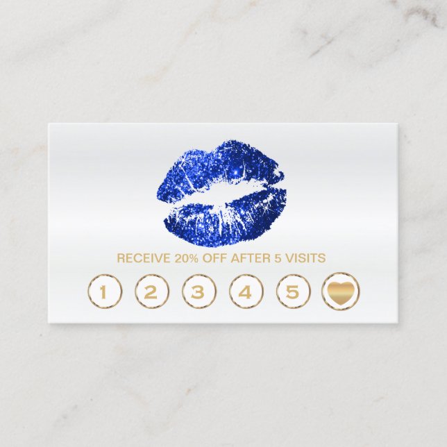 Blue Glitter Lips Loyalty Cards on White (Front)