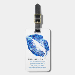 Blue Glitter Lips Luggage Tag