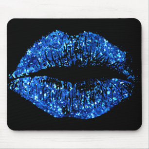 Blue Glitter Lips Mouse Mat