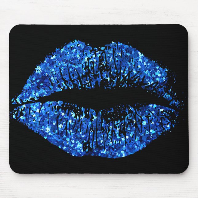 Blue Glitter Lips Mouse Mat (Front)
