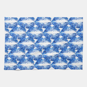 Blue Glitter Lips Tea Towel