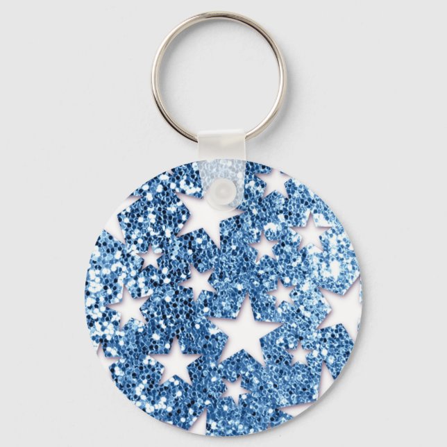 Blue Glitter Look Stars Key Ring (Front)