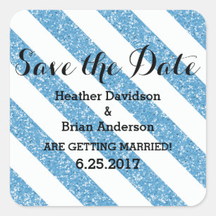Blue Glitter Look Stripes Save the Date Stickers
