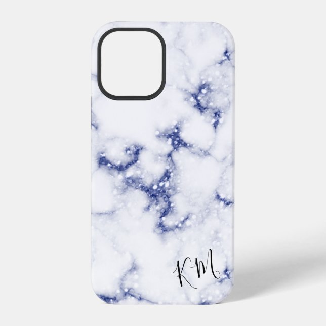 Blue Glitter Marble Personalised iPhone Case (Back)