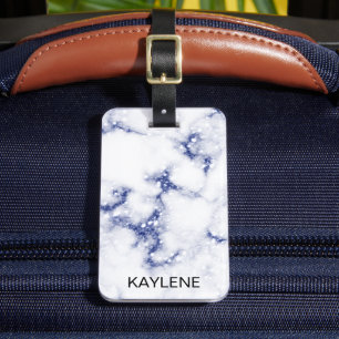 Blue Glitter Marble Personalised Luggage Tag
