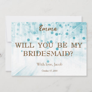 Blue Glitter Minimal Script Bridesmaid Proposal  Invitation