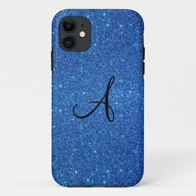 Blue glitter monogram gifts Case-Mate iPhone case (Back)