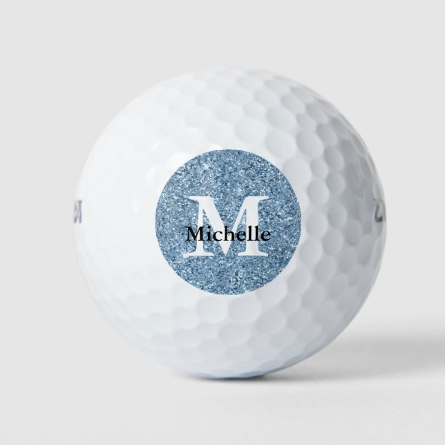 Blue Glitter Monogram  Golf Balls (Front)