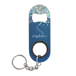 Blue Glitter Monogram Holographic Modern Custom