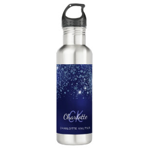 Blue glitter monogram name script 710 ml water bottle