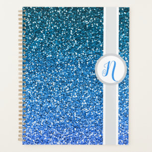 Blue Glitter Monogram Planner
