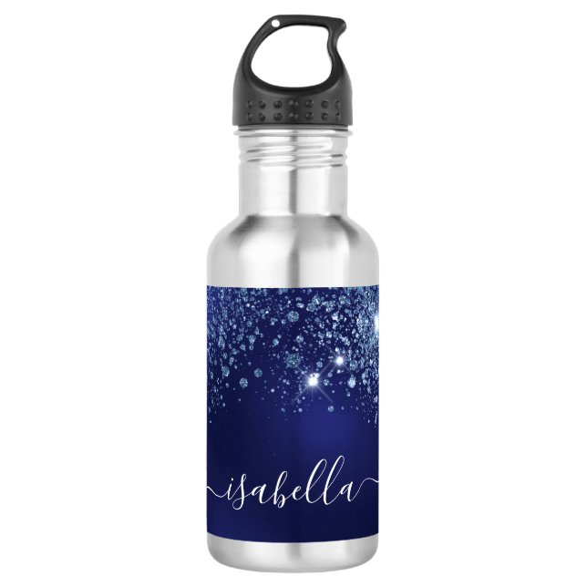 Blue glitter name script  532 ml water bottle (Front)