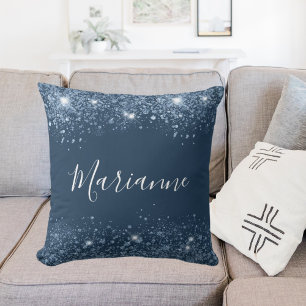 Blue glitter name script cushion