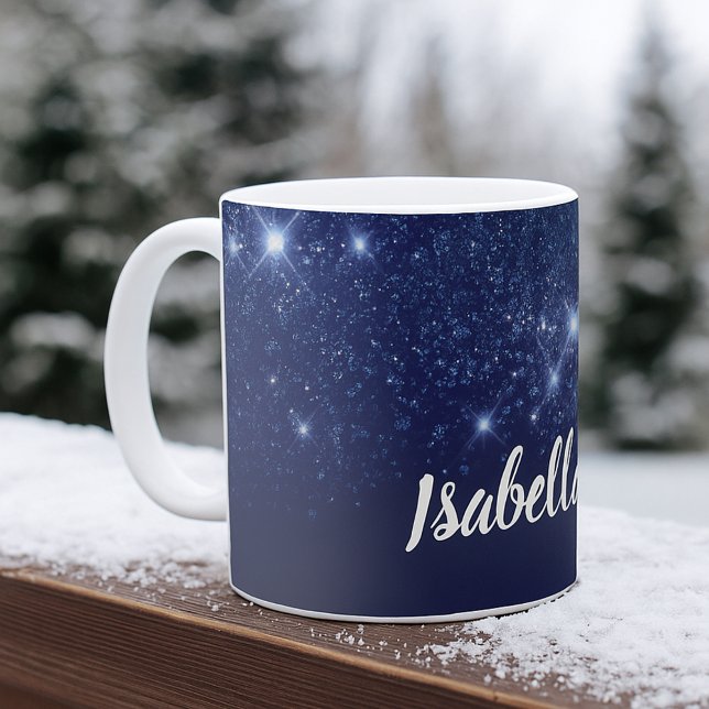 Blue glitter name script elegant coffee mug (Creator Uploaded)