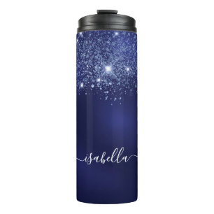 Blue glitter name script thermal tumbler