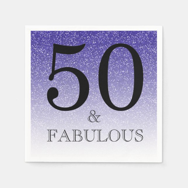 Blue Glitter Ombre 50 and Fabulous 50th Birthday Napkin (Front)