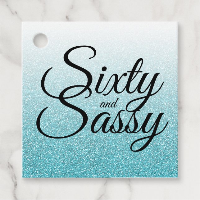 Blue Glitter Ombre 60 and Sassy 60th Birthday Favour Tags (Front)