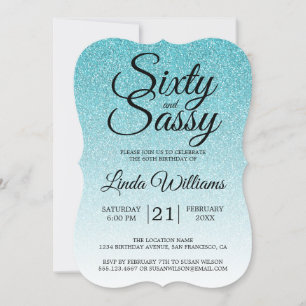 Blue Glitter Ombre 60 and Sassy 60th Birthday Invi Invitation