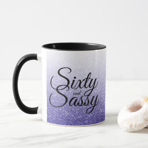 Blue Glitter Ombre 60 and Sassy 60th Birthday Mug