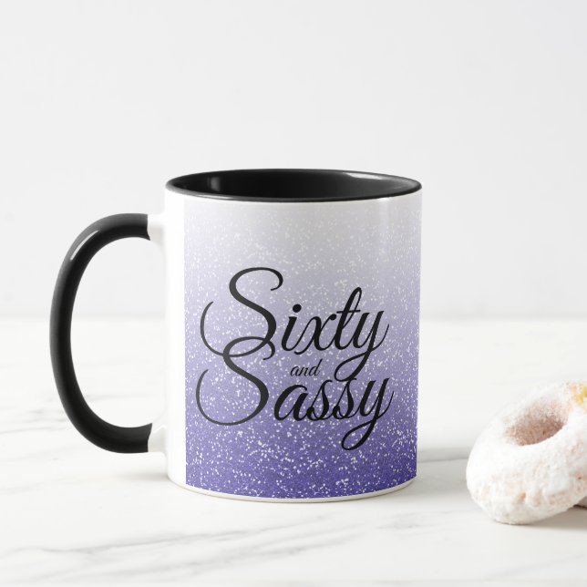Blue Glitter Ombre 60 and Sassy 60th Birthday Mug (With Donut)