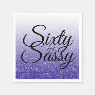 Blue Glitter Ombre 60 and Sassy 60th Birthday Napkin