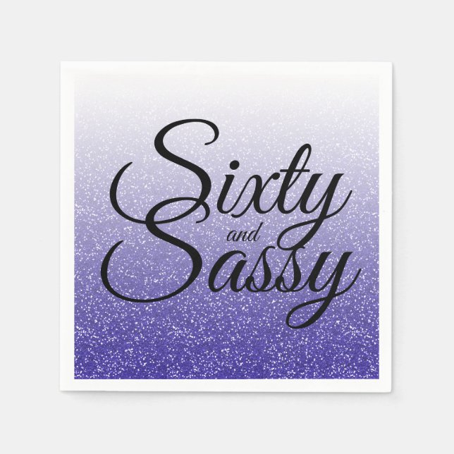 Blue Glitter Ombre 60 and Sassy 60th Birthday Napkin (Front)