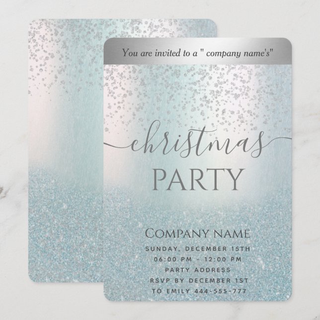 Blue glitter ombre corporate Christmas party   Invitation (Front/Back)
