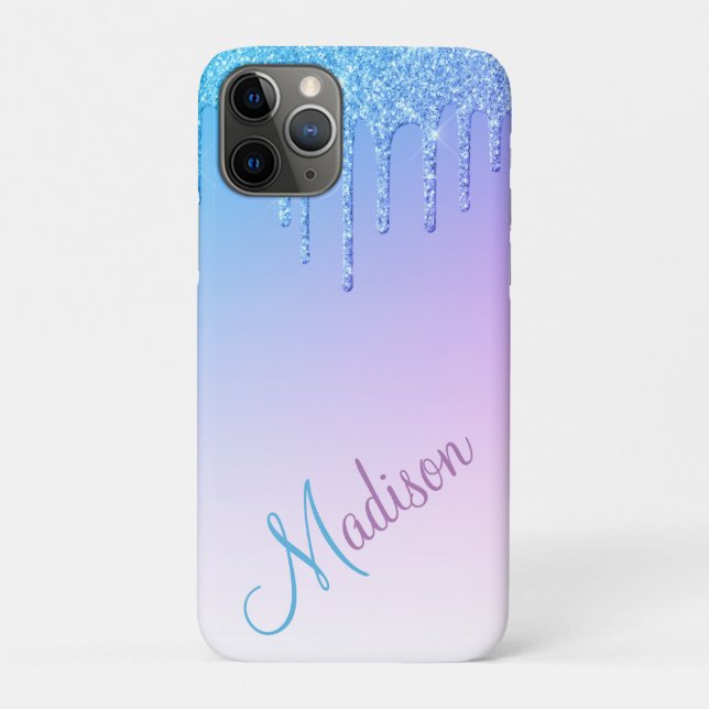 Blue Glitter Ombré Glam Sparkles Name Case-Mate iPhone Case (Back)