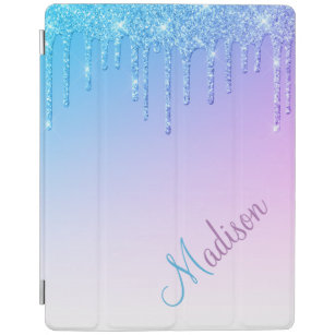 Blue Glitter Ombré Glam Sparkles Name iPad Cover