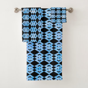 Blue Glitter Overlap Diamond Pattern Bath Towel Set