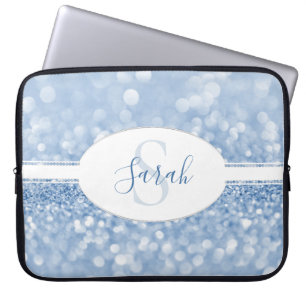 Blue Glitter Personalise Laptop Sleeve