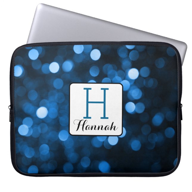 Blue Glitter - Personalise Your Own Laptop Sleeve (Front)