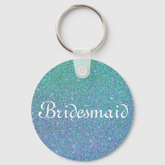 Blue Glitter Personalised Bridesmaid Key Ring (Front)