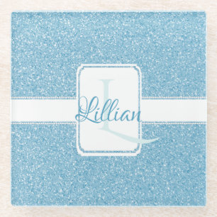 Blue Glitter Personalised Glass Coaster